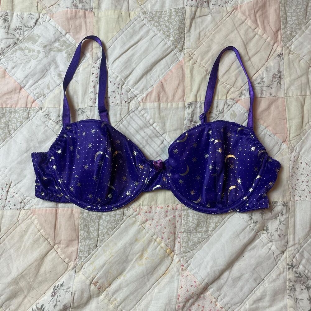 planet lingerie vintage y2k celestial purple bra with moon and stars size 34c
